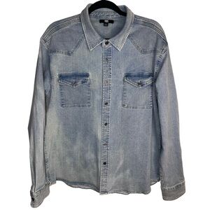 Frye Distressed Light Blue Denim Western Shirt L